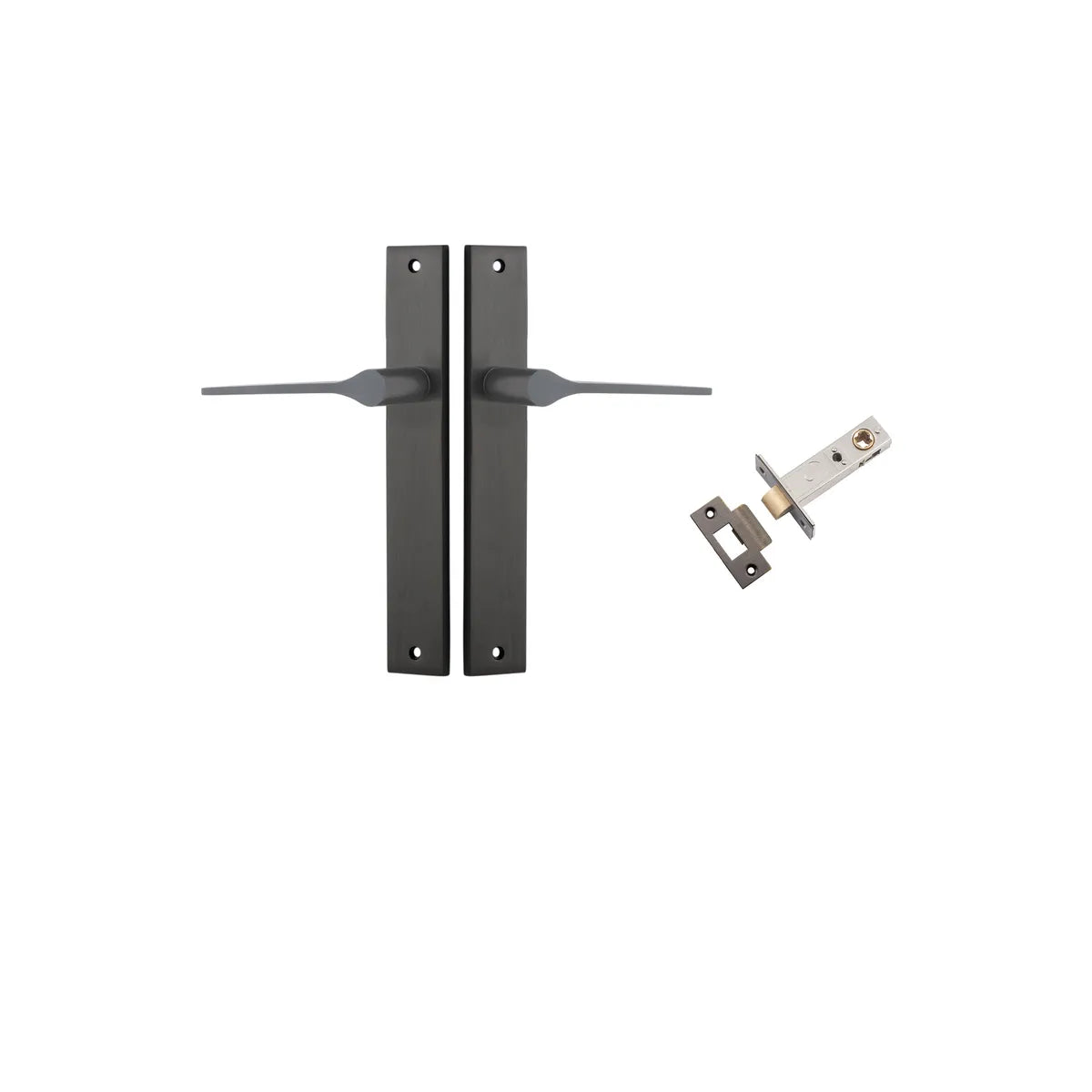Como Lever - Rectangular Backplate Passage Kit in Signature Brass - finish and profile close-up