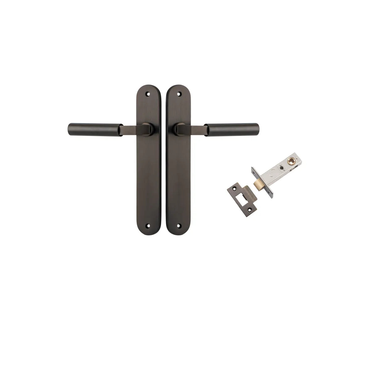 Berlin Lever - Oval Backplate Passage Kit in Signature Brass - finish and profile close-up