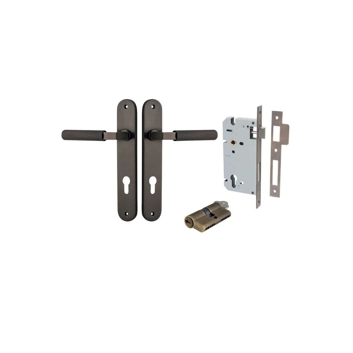 Brunswick Lever - Oval Backplate Entrance Kit with High Security Lock in Brushed Chrome - entrance set configuration