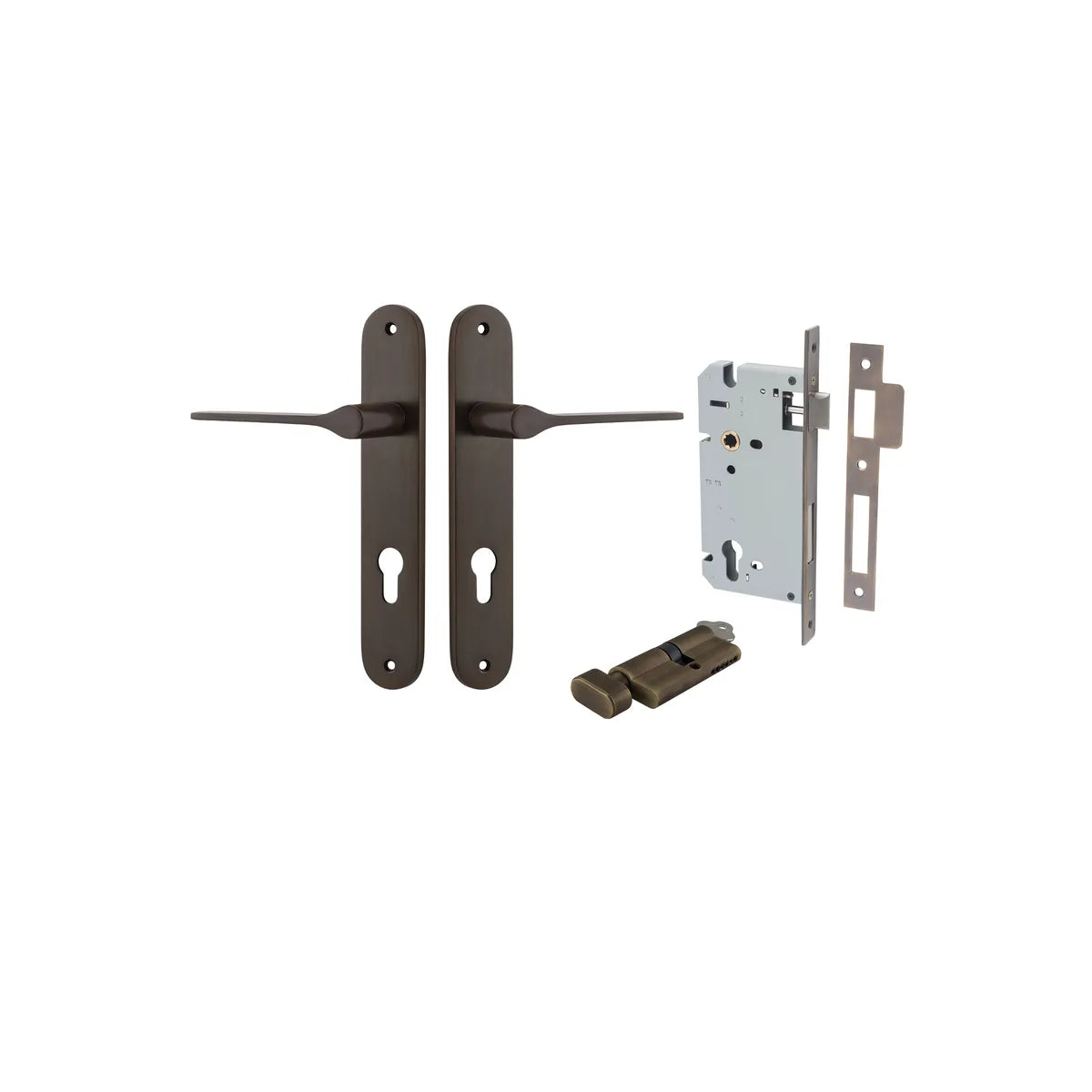 Como Lever - Oval Backplate Entrance Kit with High Security Lock in Brushed Chrome - entrance set configuration