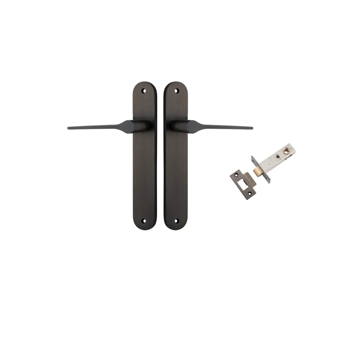 Como Lever - Oval Backplate Passage Kit in Signature Brass - finish and profile close-up
