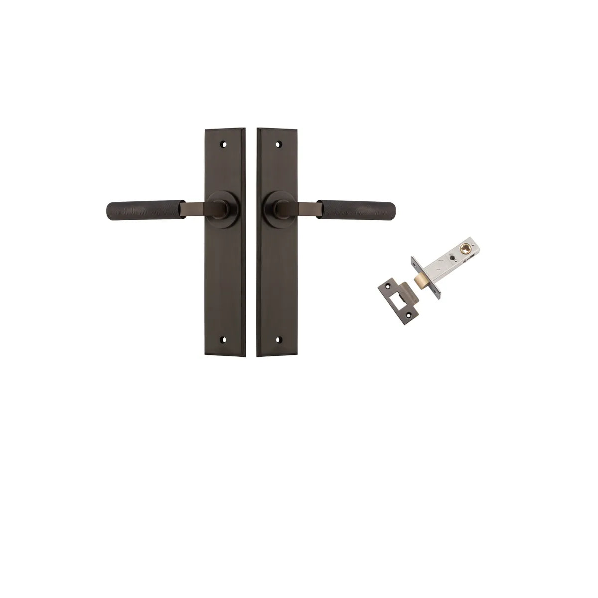 Brunswick Lever - Chamfered Backplate Passage Kit in Signature Brass - rear mounting detail
