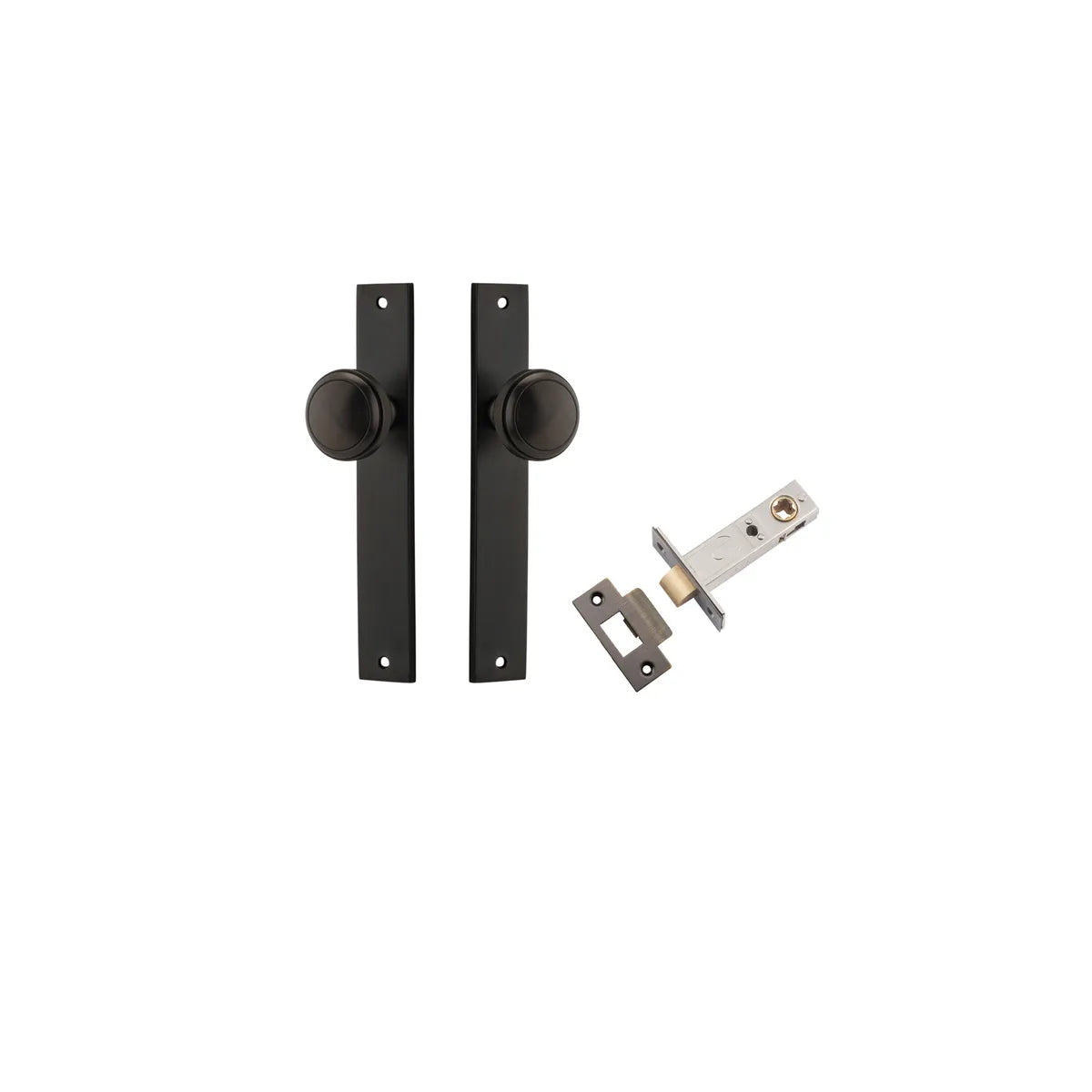 Paddington Knob - Rectangular Backplate Passage Kit in Signature Brass - front view