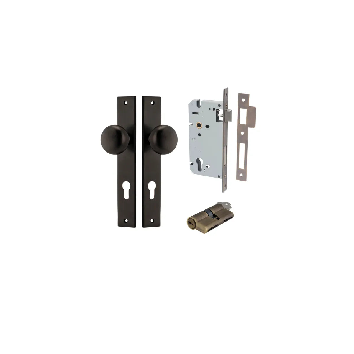 Cambridge Knob - Rectangular Backplate Entrance Kit with High Security Lock - entrance set configuration (9 of 18)
