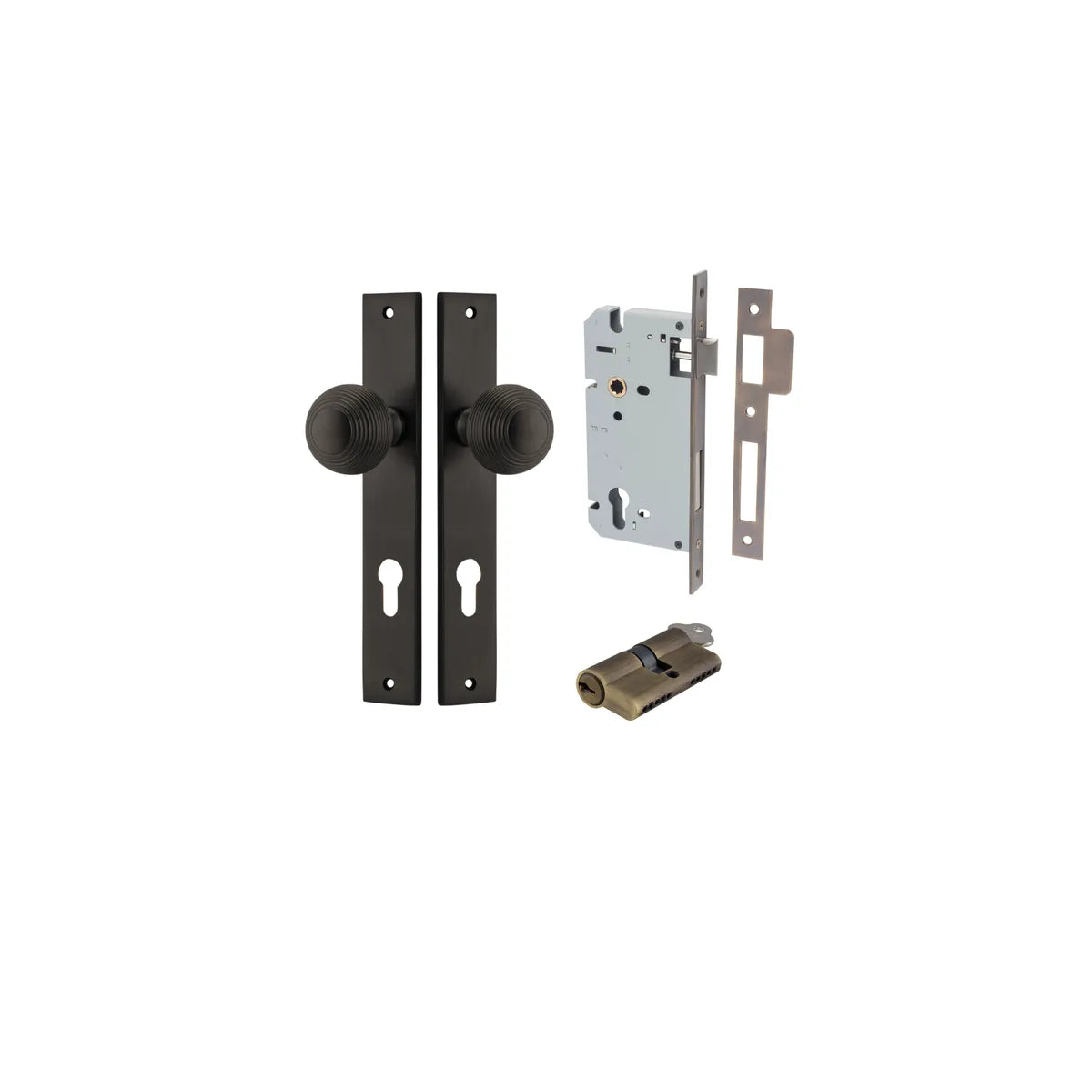 Guildford Knob - Rectangular Backplate Entrance Kit with High Security Lock - entrance set configuration (9 of 18)