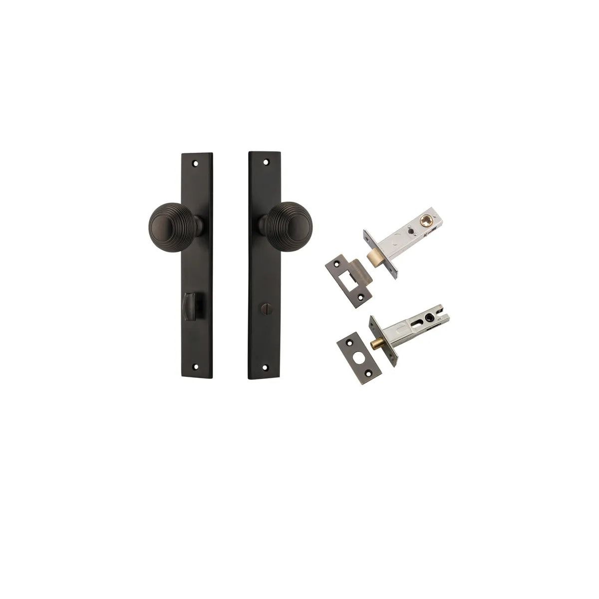 Guildford Knob - Rectangular Backplate Privacy Kit with Privacy Turn in Signature Brass - privacy set configuration
