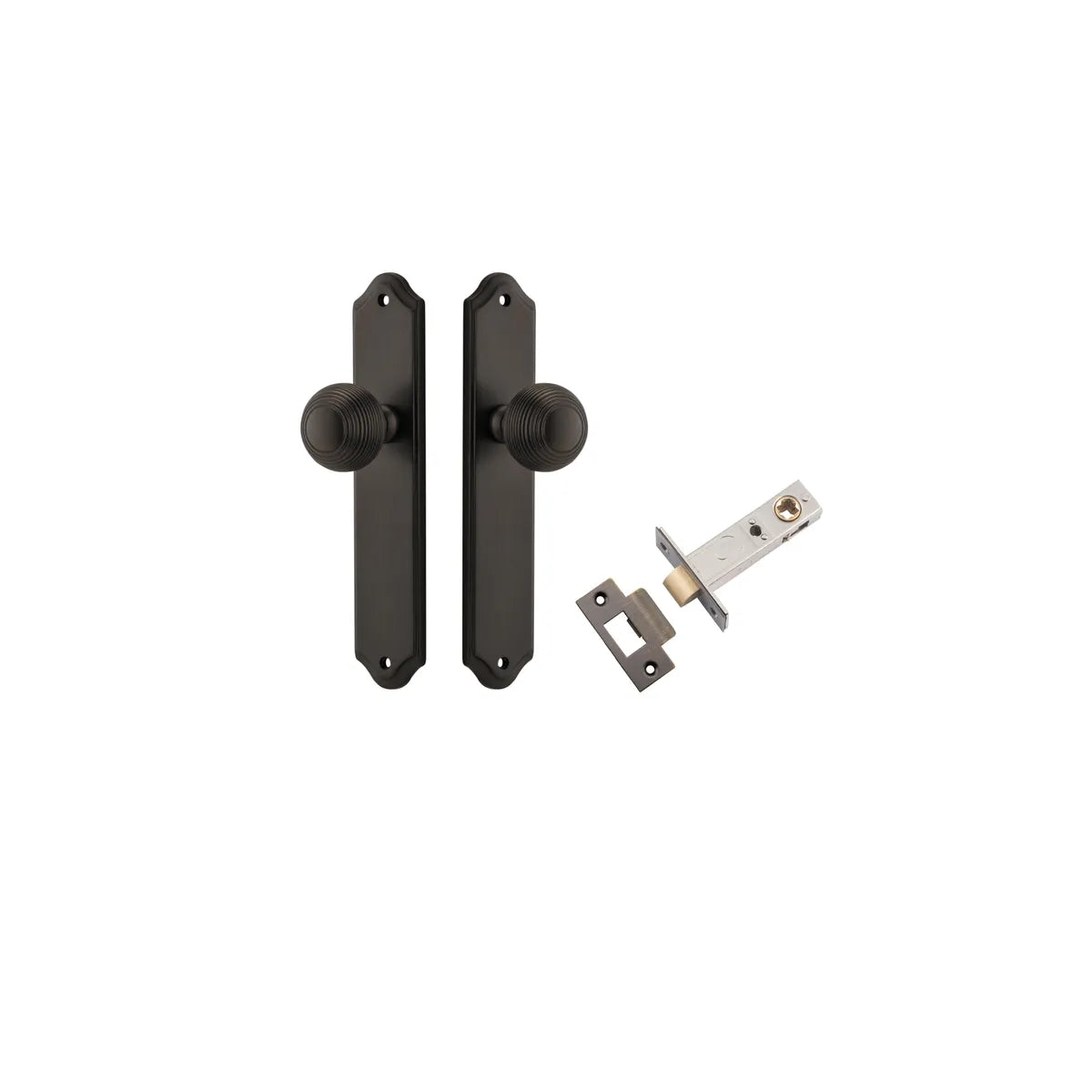Guildford Knob - Shouldered Backplate Passage Kit in Signature Brass - front view