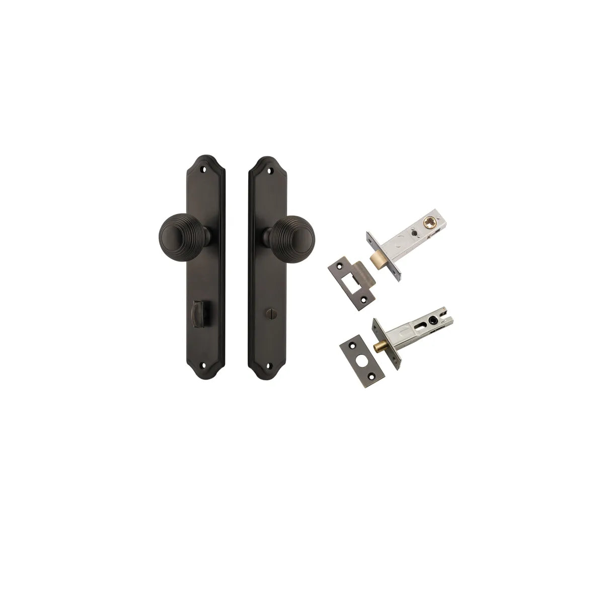 Guildford Knob - Shouldered Backplate Privacy Kit with Privacy Turn in Signature Brass - privacy set configuration