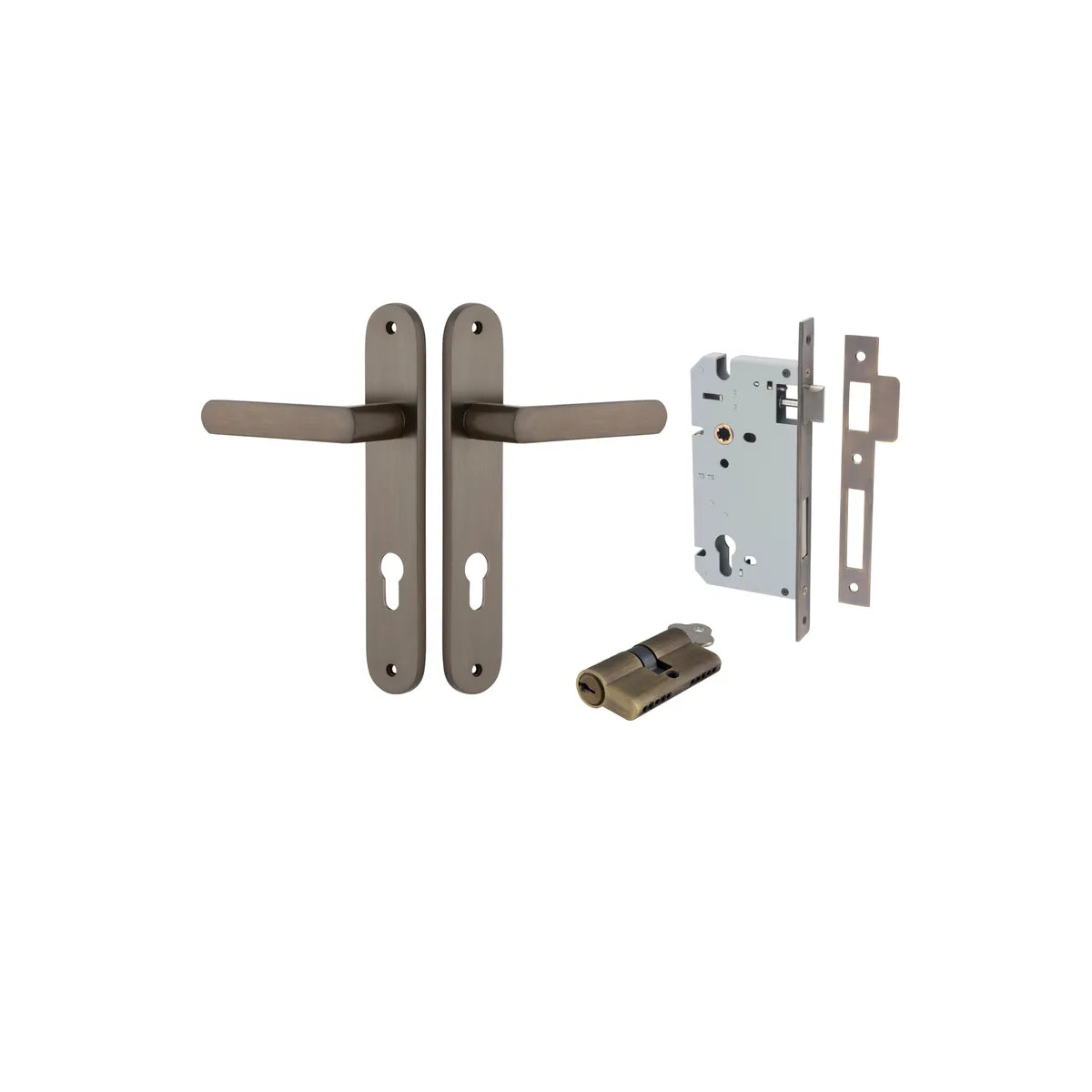 Osaka Lever - Oval Backplate Entrance Kit with High Security Lock in Brushed Brass - entrance set configuration