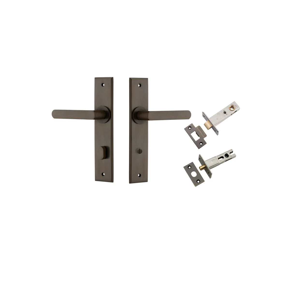 Osaka Lever - Chamfered Backplate Privacy Kit with Privacy Turn in Signature Brass - privacy set configuration