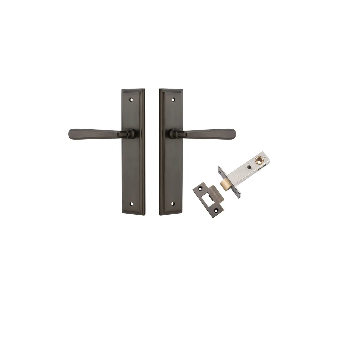 Copenhagen Lever - Stepped Backplate Passage Kit in Signature Brass - finish and profile close-up
