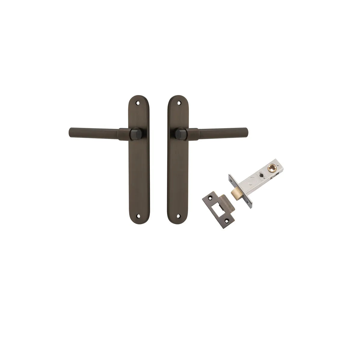 Helsinki Lever - Oval Backplate Passage Kit in Signature Brass - finish and profile close-up