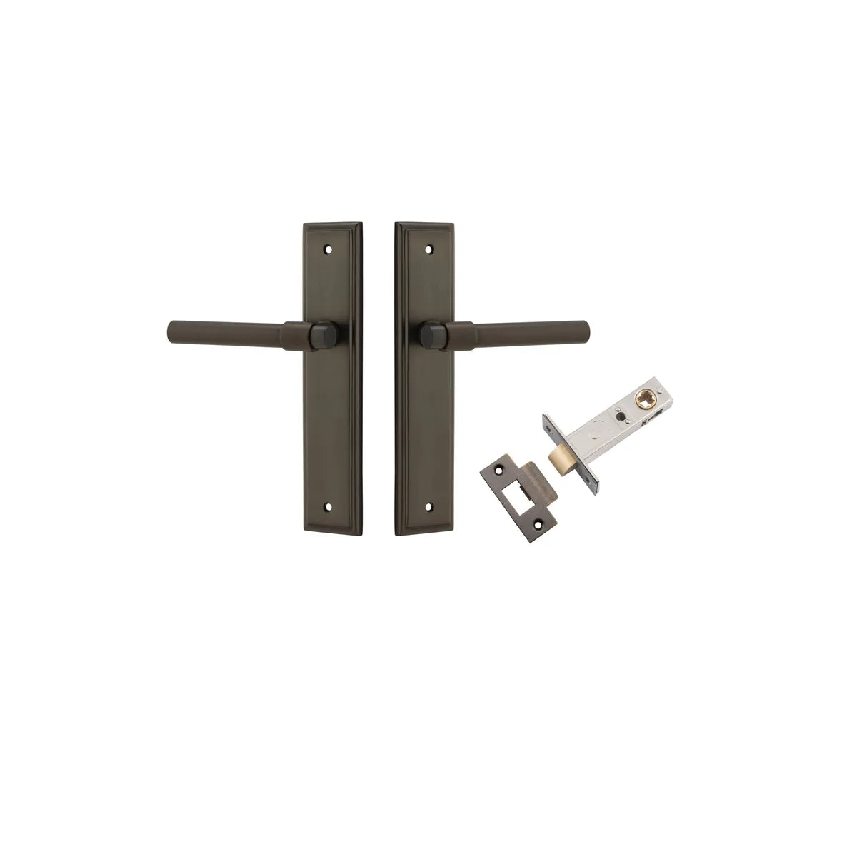 Helsinki Lever - Stepped Backplate Passage Kit in Signature Brass - finish and profile close-up