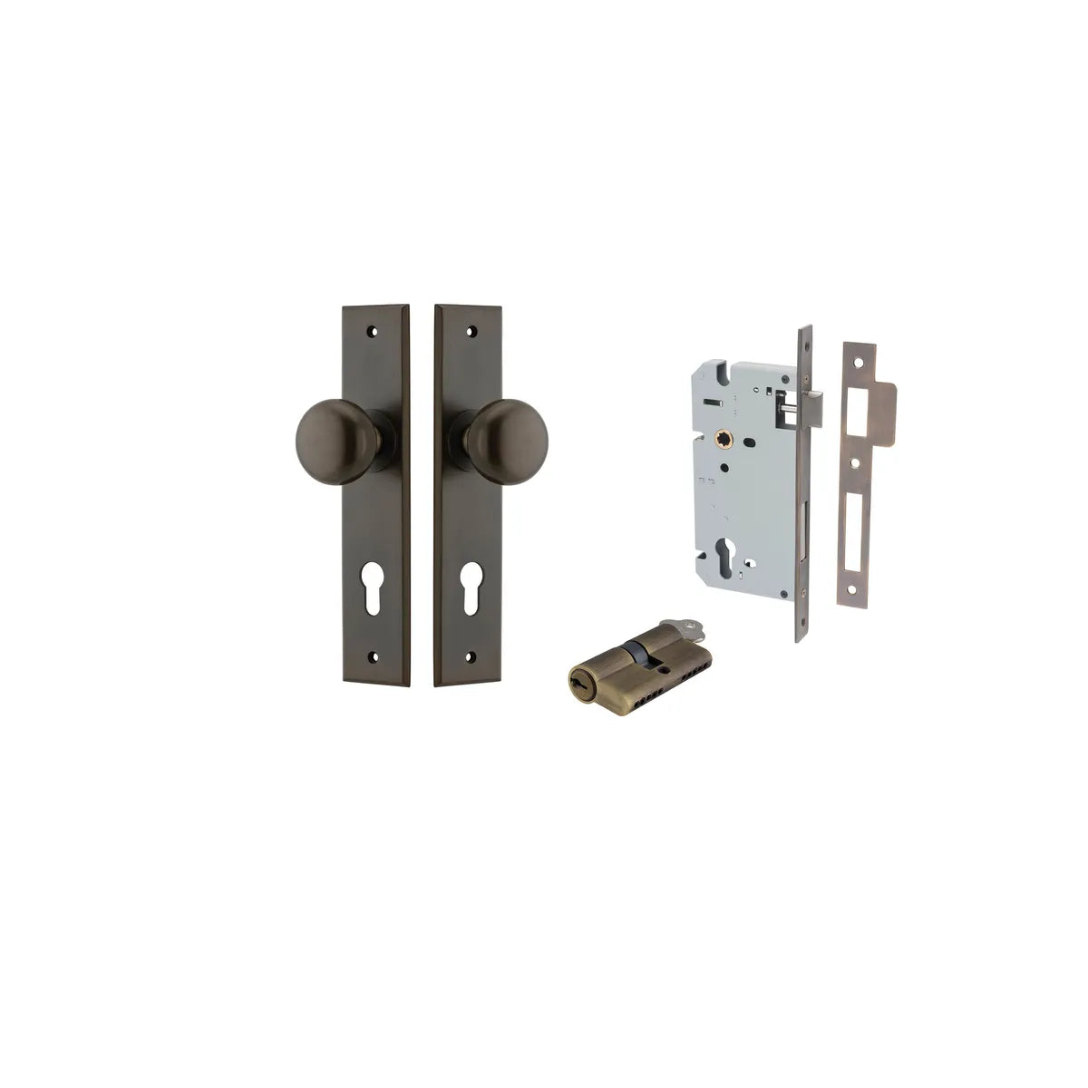 Cambridge Knob - Chamfered Backplate Entrance Kit with High Security Lock - entrance set configuration (9 of 18)