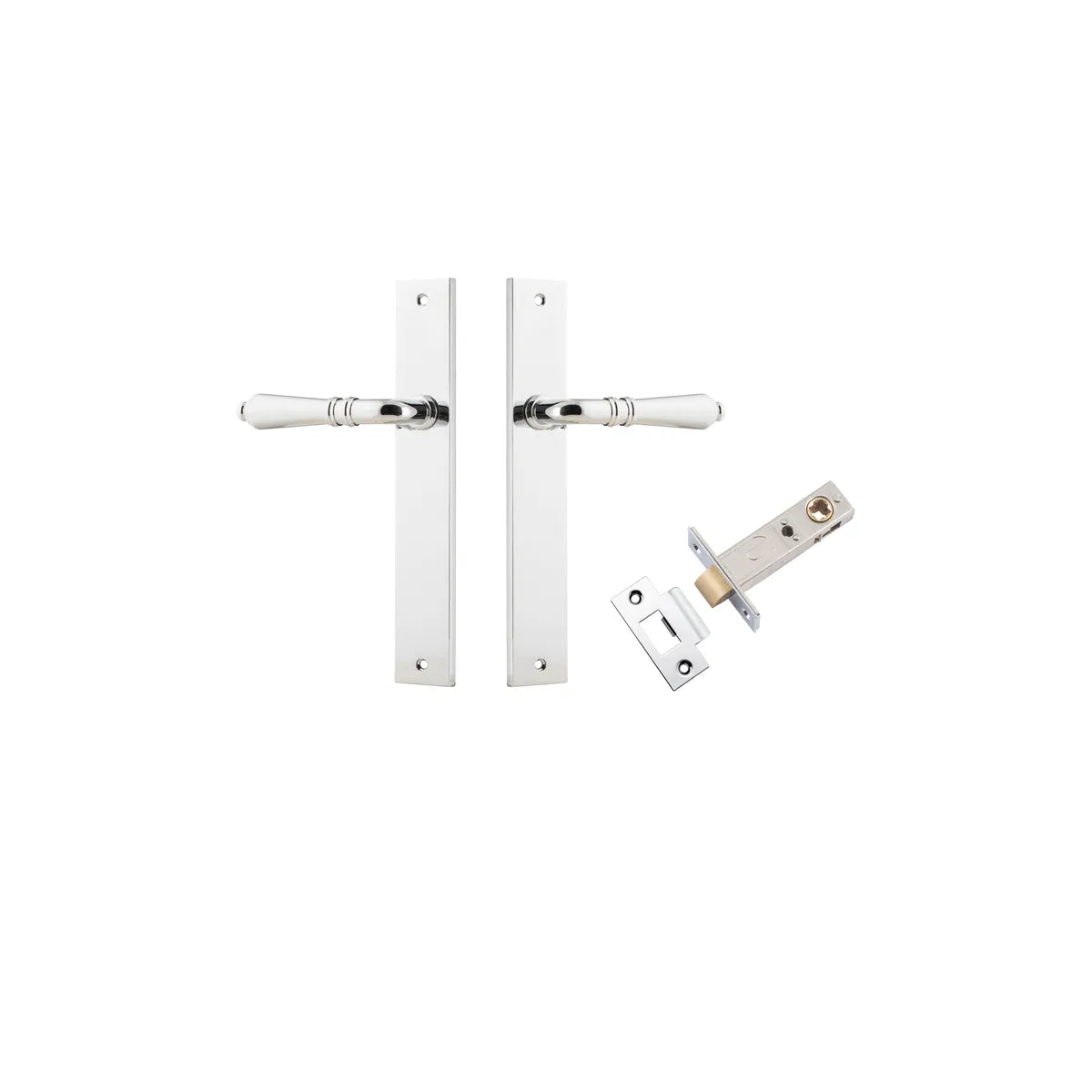 Sarlat Lever - Rectangular Backplate Passage Kit in Polished Chrome - finish and profile close-up