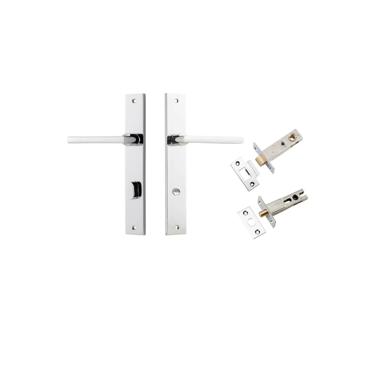 Baltimore Lever - Rectangular Backplate Privacy Kit with Privacy Turn in Polished Chrome - privacy set configuration