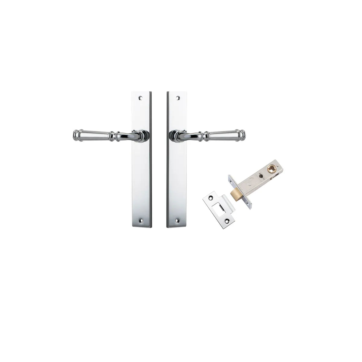 Verona Lever - Rectangular Backplate Passage Kit in Polished Chrome - rear mounting detail