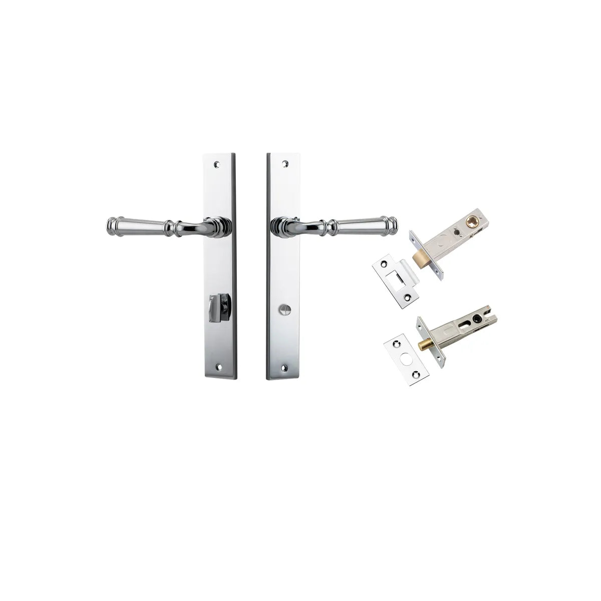 Verona Lever - Rectangular Backplate Privacy Kit with Privacy Turn in Polished Chrome - privacy set configuration