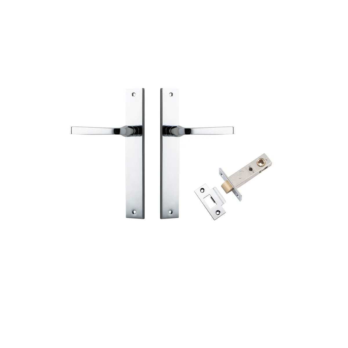 Annecy Lever - Rectangular Backplate Passage Kit in Polished Chrome - rear mounting detail