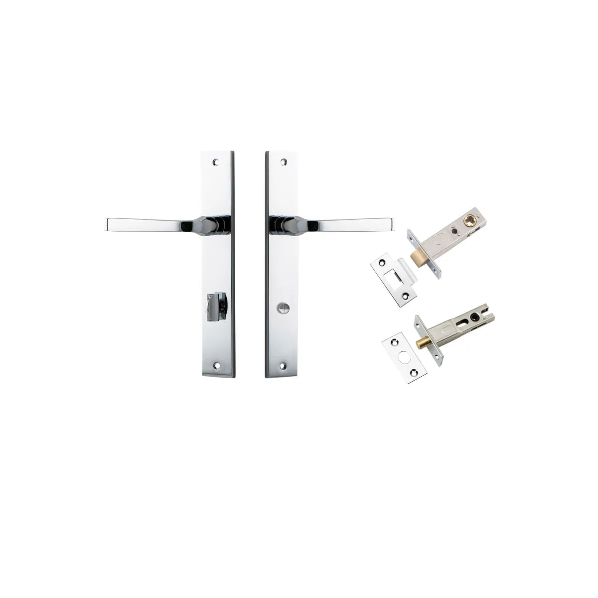 Annecy Lever - Rectangular Backplate Privacy Kit with Privacy Turn in Polished Chrome - privacy set configuration