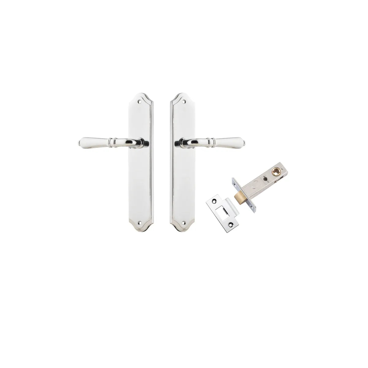 Sarlat Lever - Shouldered Backplate Passage Kit in Polished Chrome - finish and profile close-up