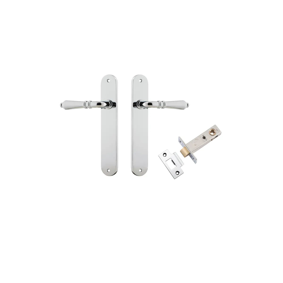 Sarlat Lever - Oval Backplate Passage Kit in Polished Chrome - finish and profile close-up