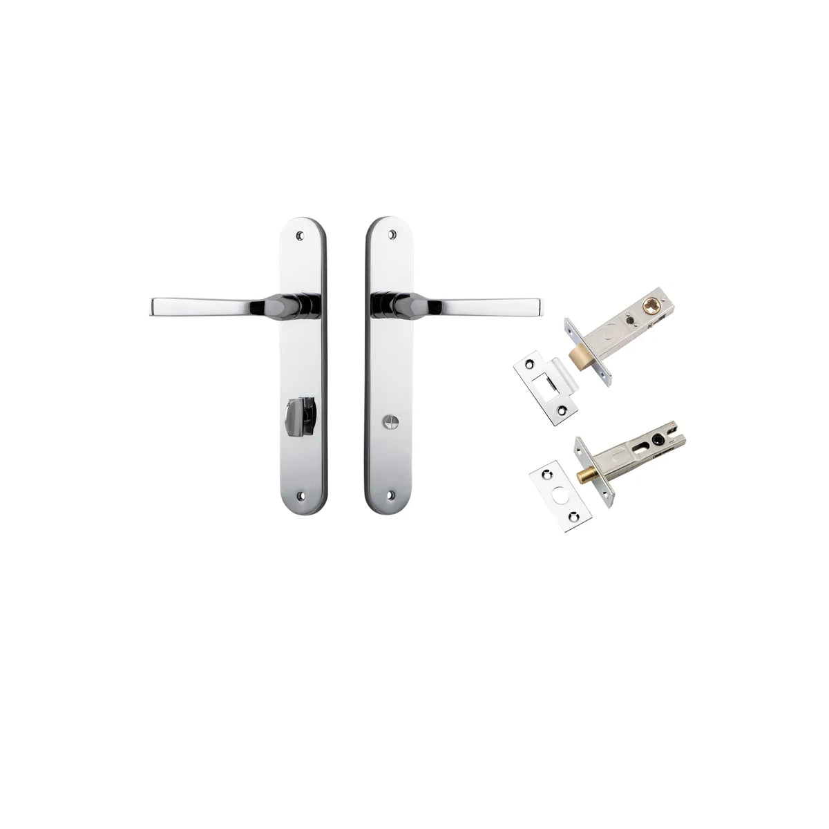 Annecy Lever - Oval Backplate Privacy Kit with Privacy Turn in Polished Chrome - privacy set configuration