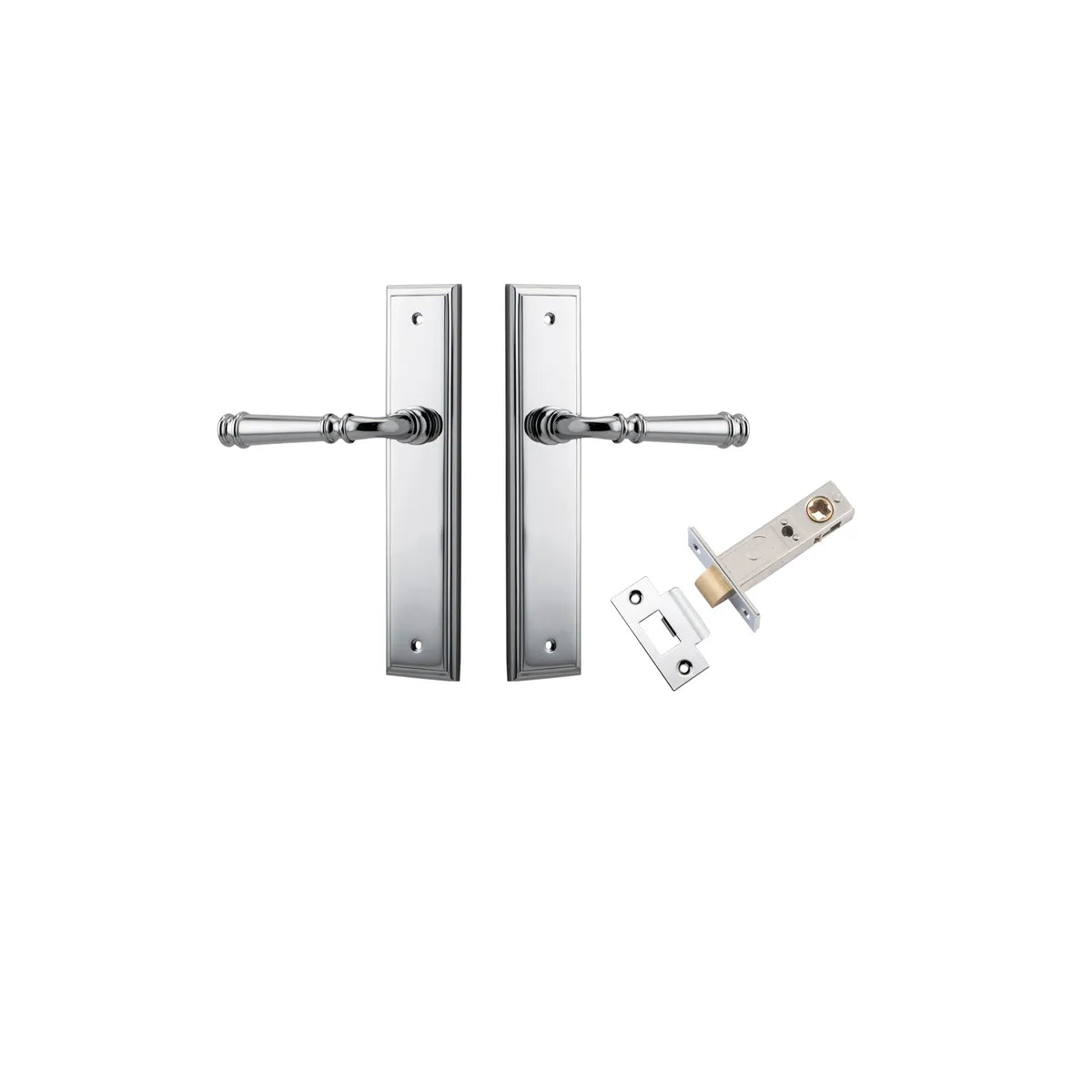 Verona Lever - Stepped Backplate Passage Kit in Polished Chrome - rear mounting detail