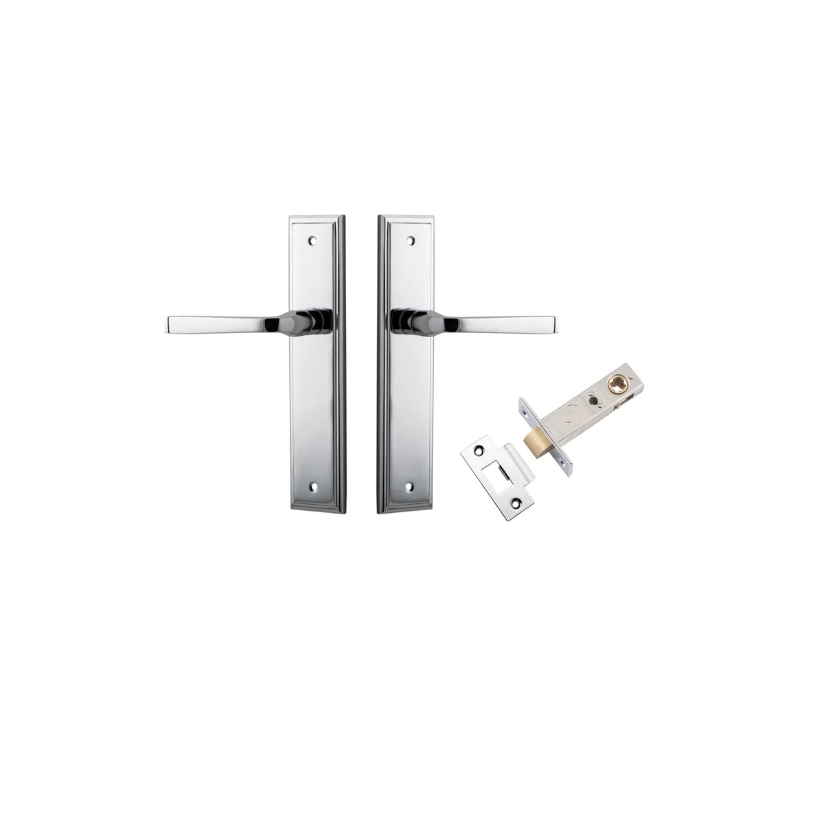 Annecy Lever - Stepped Backplate Passage Kit in Polished Chrome - rear mounting detail