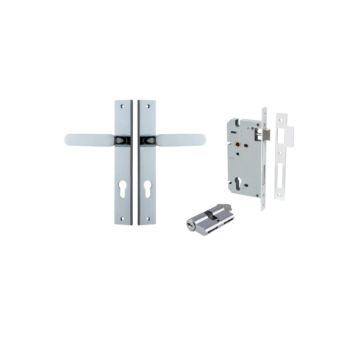 Bronte Lever - Rectangular Backplate Entrance Kit with High Security Lock in Brushed Chrome - entrance set configuration