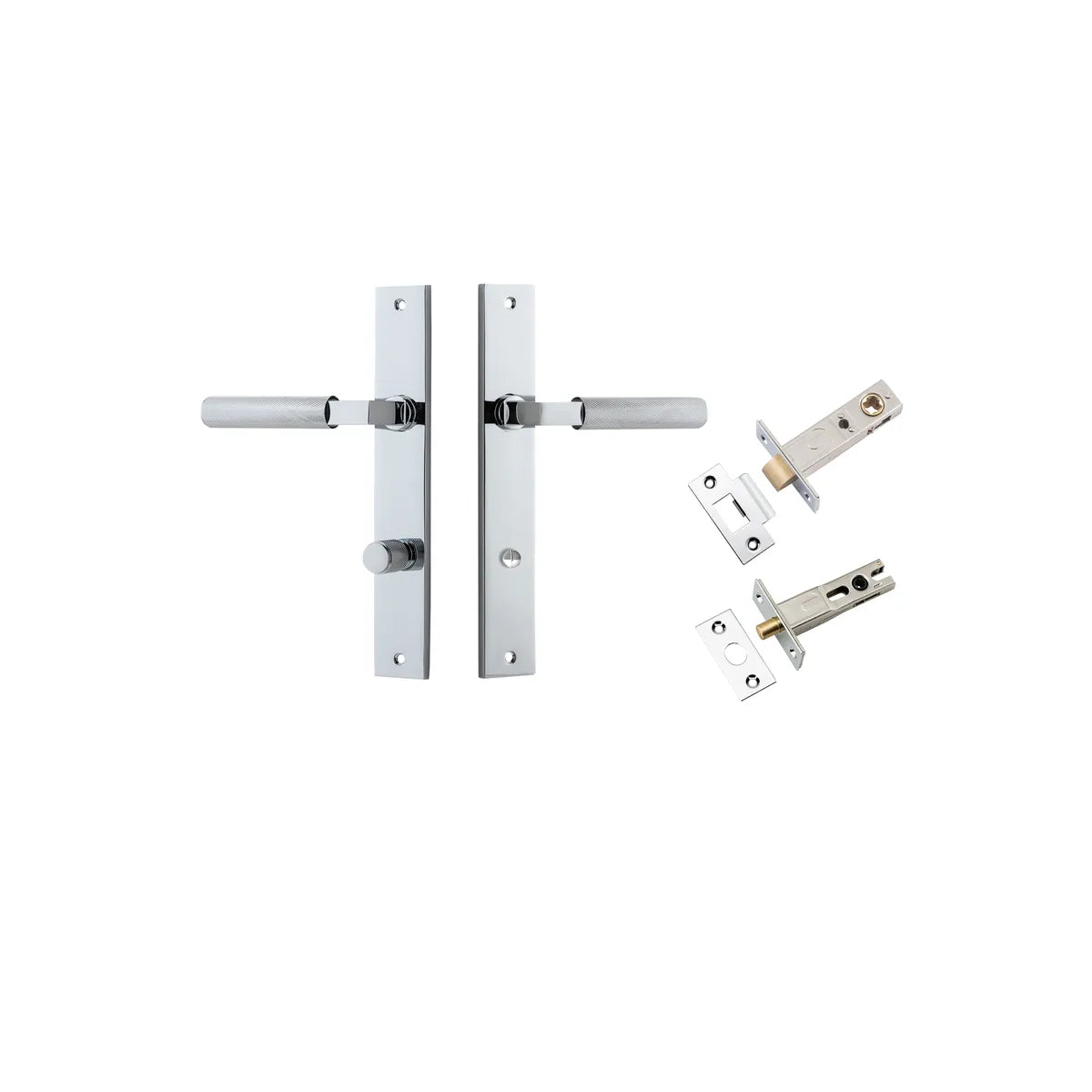 Brunswick Lever - Rectangular Backplate Privacy Kit in Polished Chrome - privacy set configuration