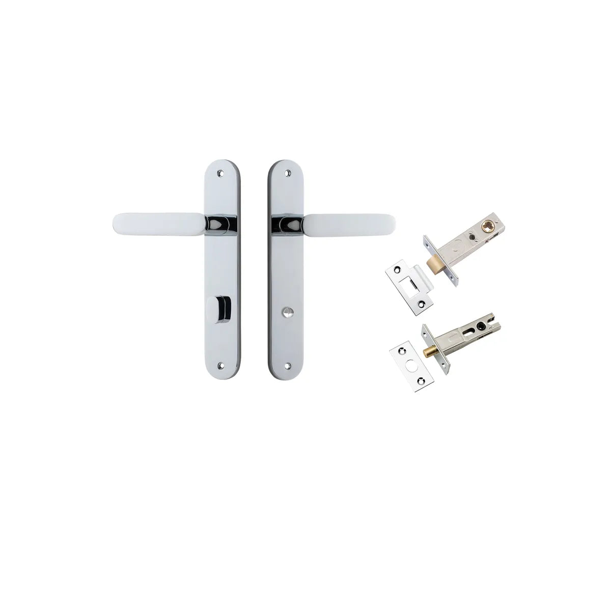 Bronte Lever - Oval Backplate Privacy Kit with Privacy Turn in Polished Chrome - privacy set configuration