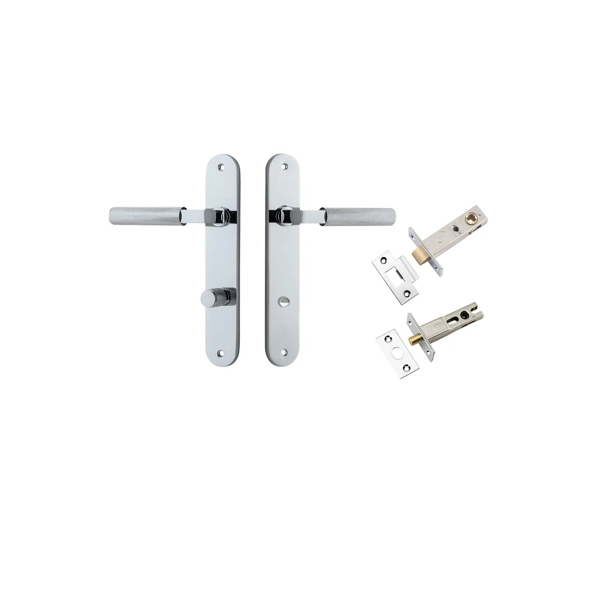 Brunswick Lever - Oval Backplate Privacy Kit in Polished Chrome - privacy set configuration