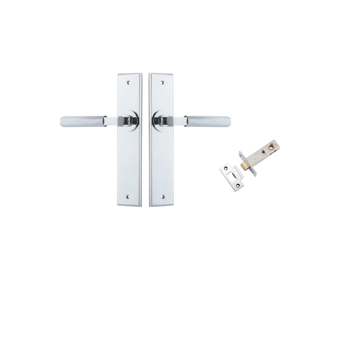 Brunswick Lever - Chamfered Backplate Passage Kit in Polished Chrome - side profile view
