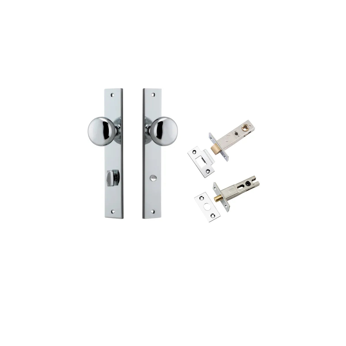 Cambridge Knob - Rectangular Backplate Privacy Kit with Privacy Turn in Brushed Brass - privacy set configuration