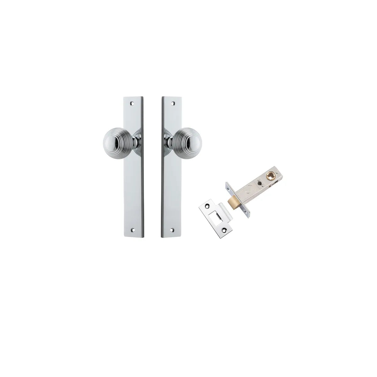 Guildford Knob - Rectangular Backplate Passage Kit in Brushed Brass - rear mounting detail
