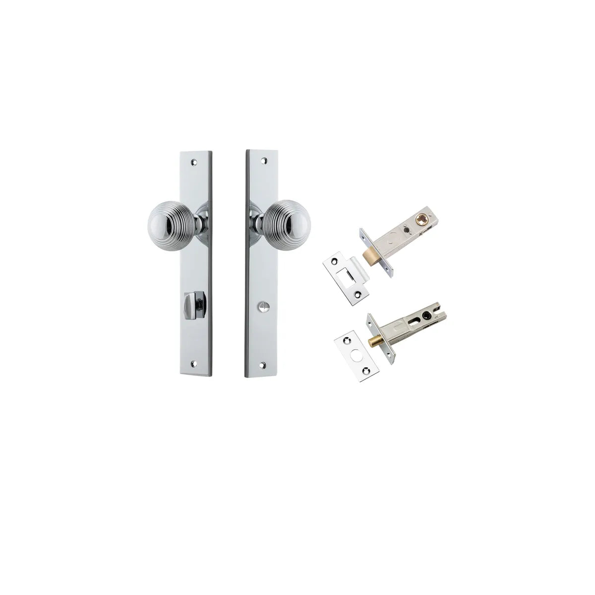 Guildford Knob - Rectangular Backplate Privacy Kit with Privacy Turn in Polished Chrome - privacy set configuration