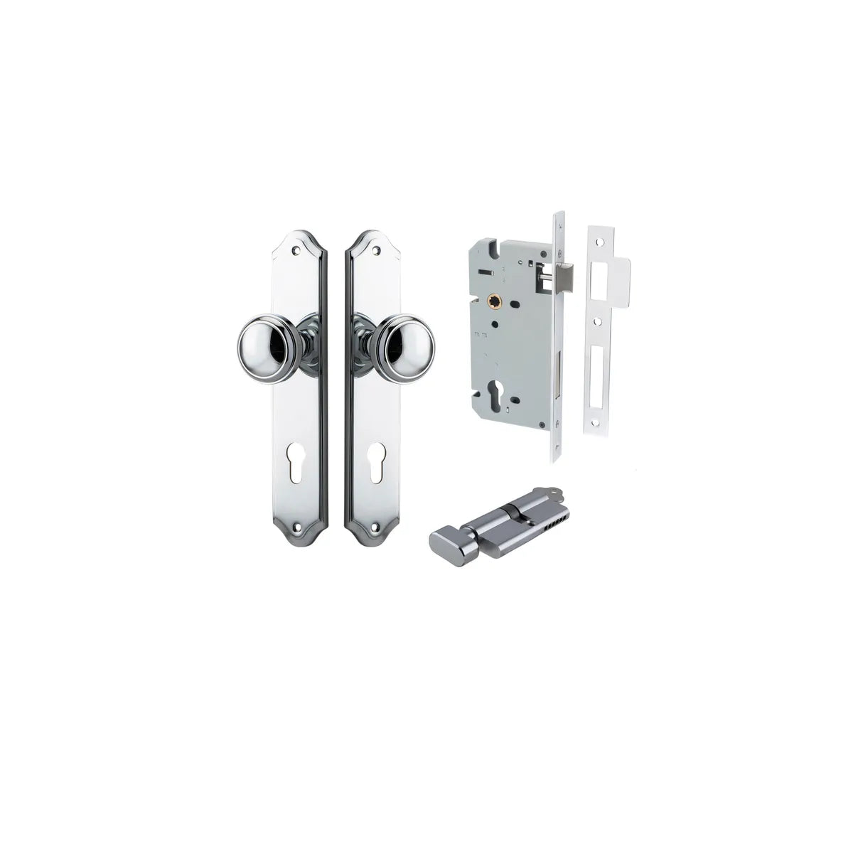 Paddington Knob - Shouldered Backplate Entrance Kit with High Security Lock in Brushed Chrome - entrance set confi (15 of 18)
