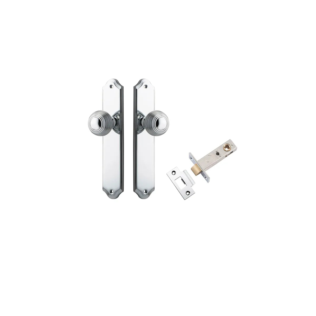 Guildford Knob - Shouldered Backplate Passage Kit in Brushed Chrome - rear mounting detail