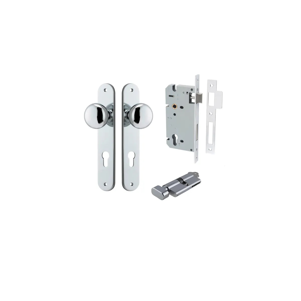 Cambridge Knob - Oval Backplate Entrance Kit with High Security Lock in Brushed Brass - entrance set configuration (15 of 18)