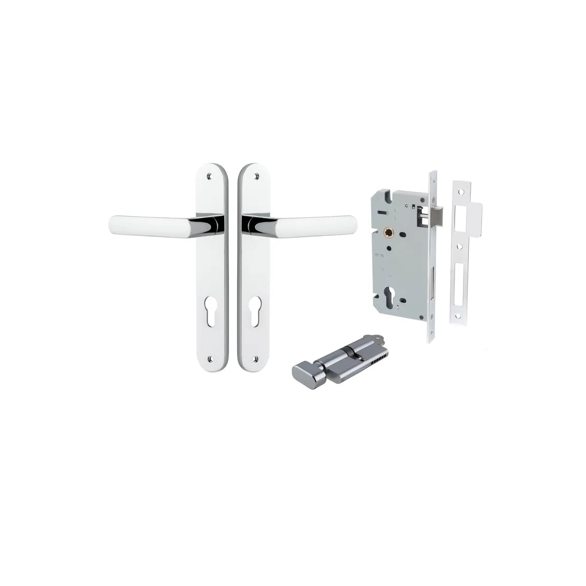 Osaka Lever - Oval Backplate Entrance Kit with High Security Lock in Brushed Chrome - entrance set configuration