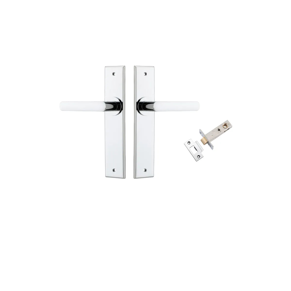 Osaka Lever - Chamfered Backplate Passage Kit in Polished Chrome - side profile view