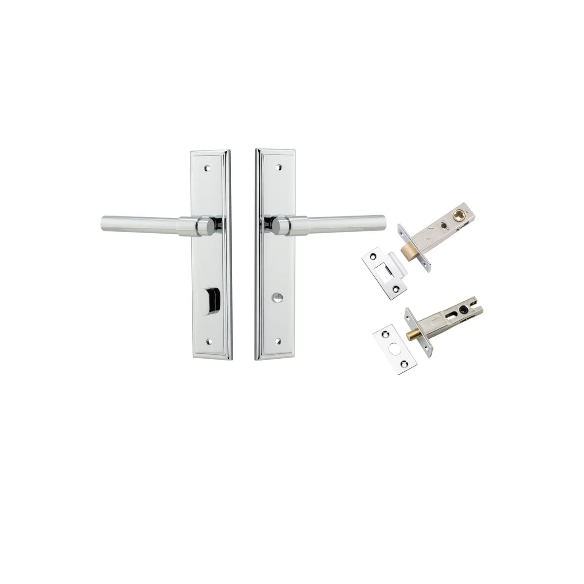 Helsinki Lever - Stepped Backplate Privacy Kit with Privacy Turn in Polished Chrome - privacy set configuration