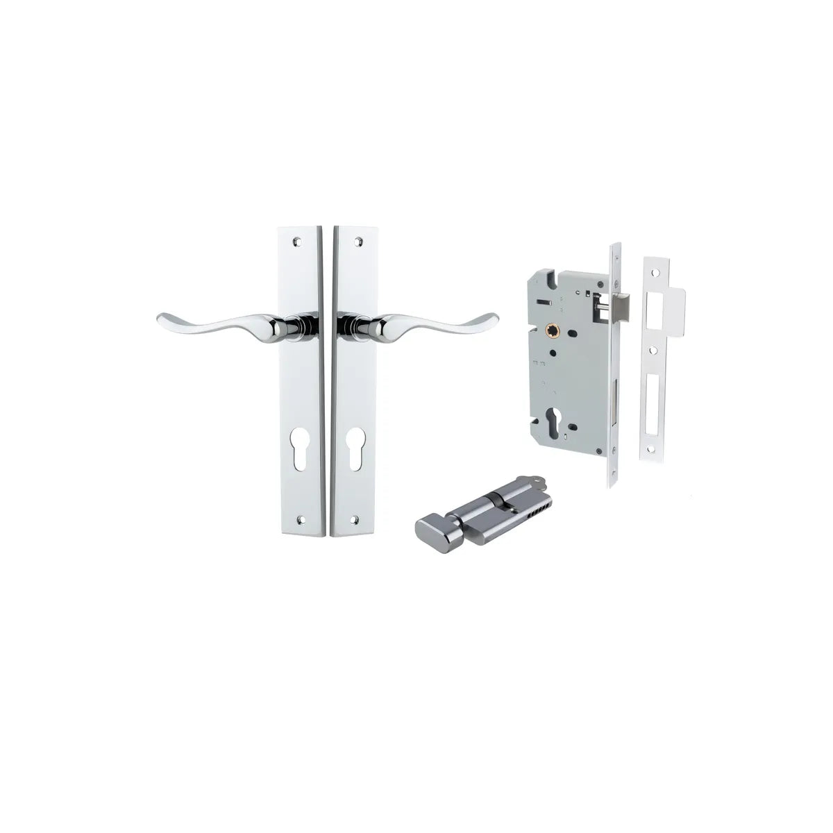 Stirling Lever - Rectangular Backplate Entrance Kit with High Security Lock in Brushed Chrome - entrance set confi (14 of 16)