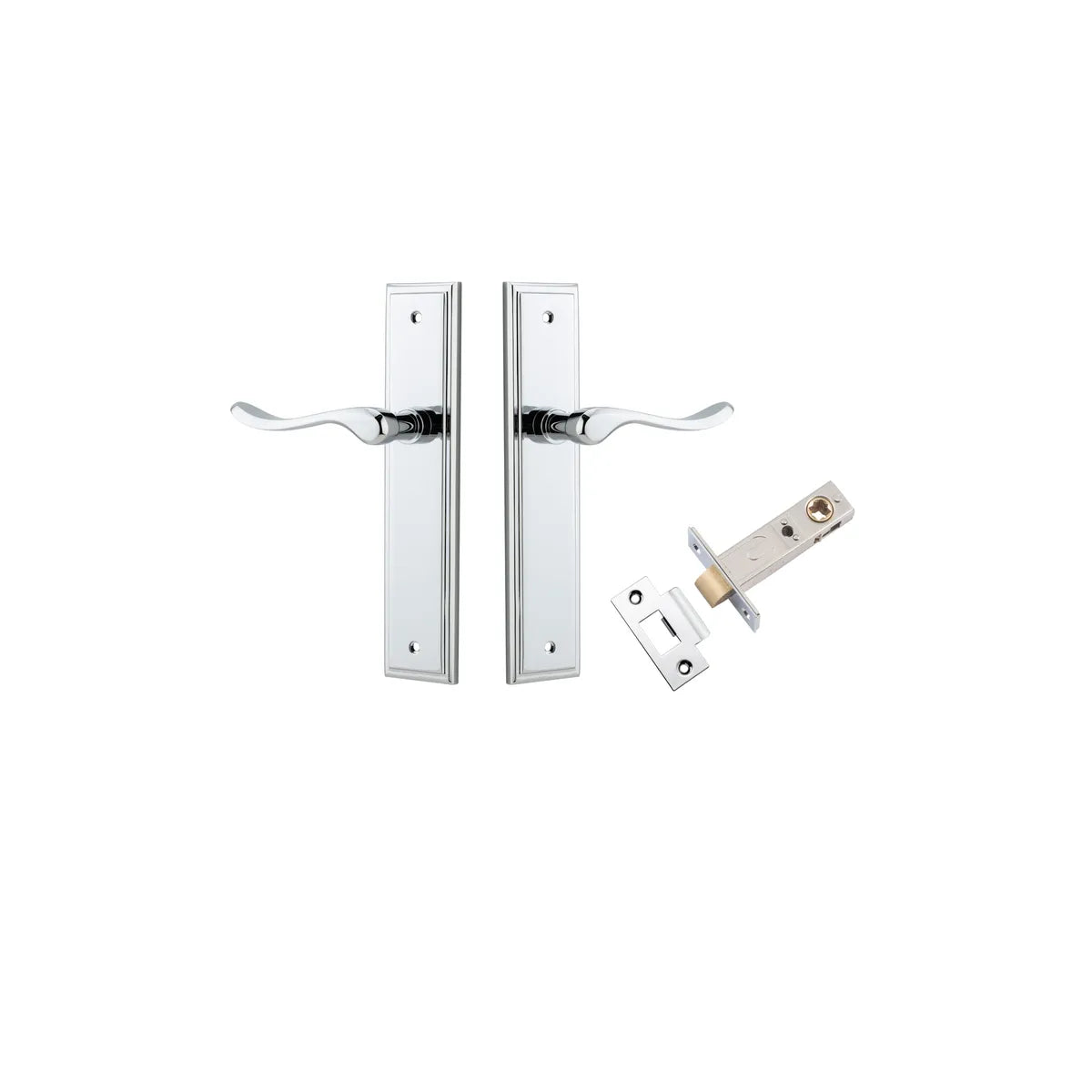 Stirling Lever - Stepped Backplate Passage Kit in Brushed Chrome - rear mounting detail