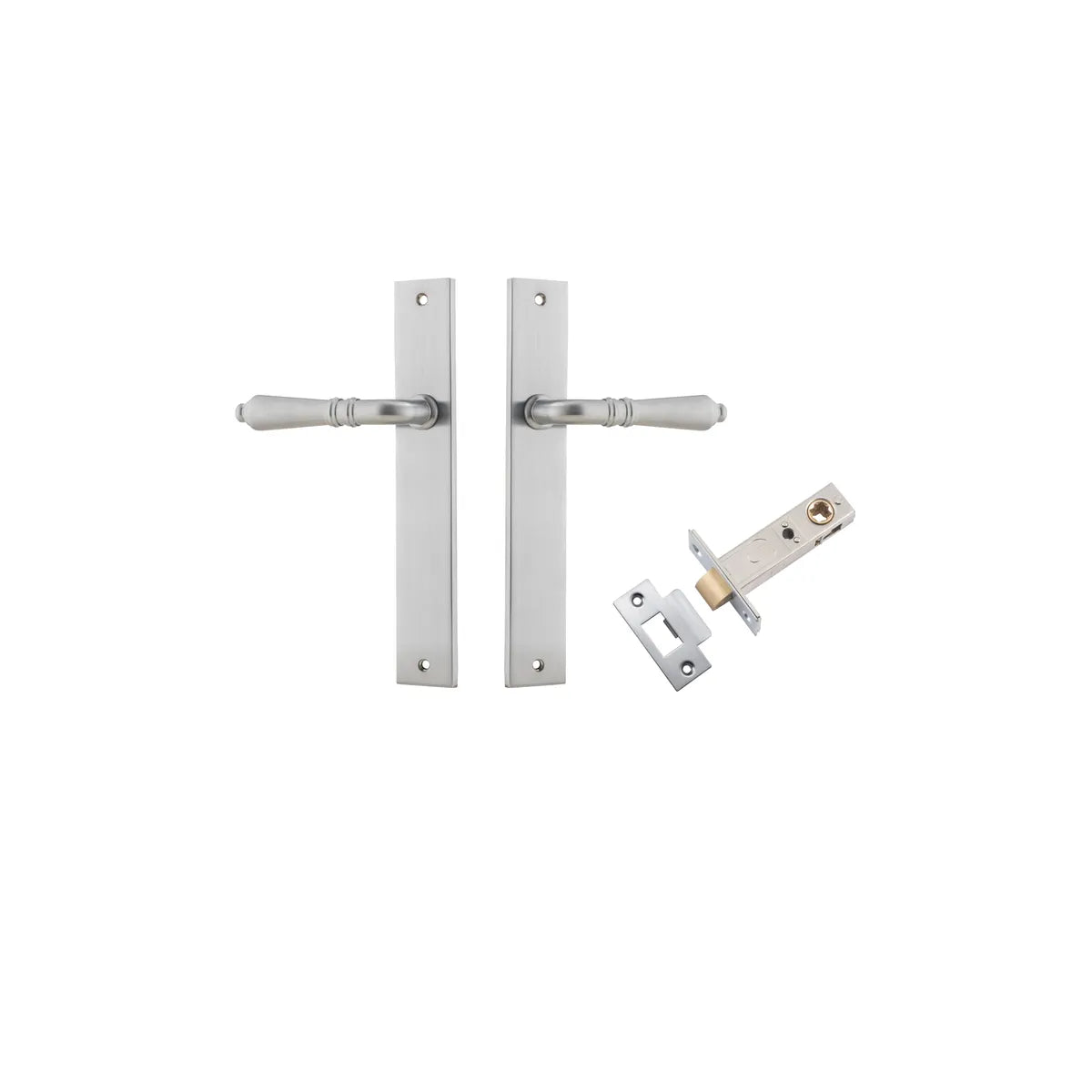 Sarlat Lever - Rectangular Backplate Passage Kit in Brushed Chrome - angled product view