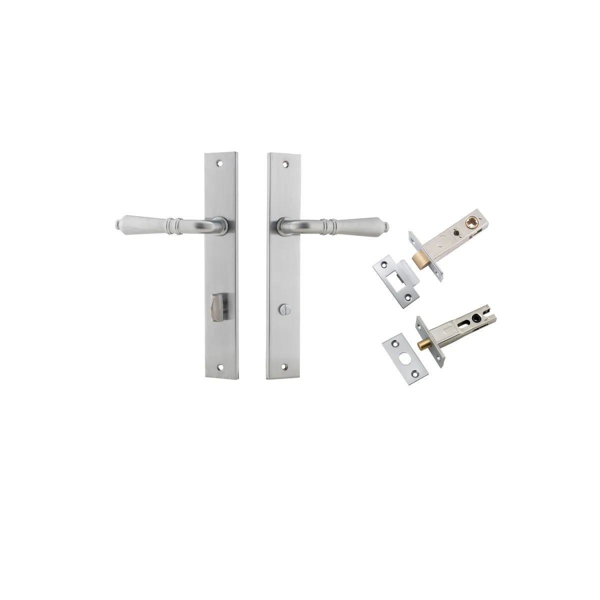 Sarlat Lever - Rectangular Backplate Privacy Kit with Privacy Turn in Brushed Chrome - privacy set configuration
