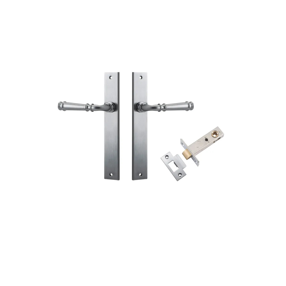 Verona Lever - Rectangular Backplate Passage Kit in Brushed Chrome - angled product view
