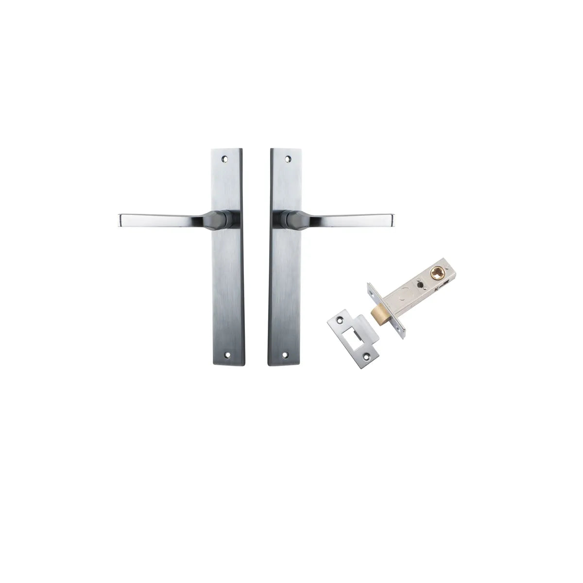 Annecy Lever - Rectangular Backplate Passage Kit in Brushed Chrome - angled product view
