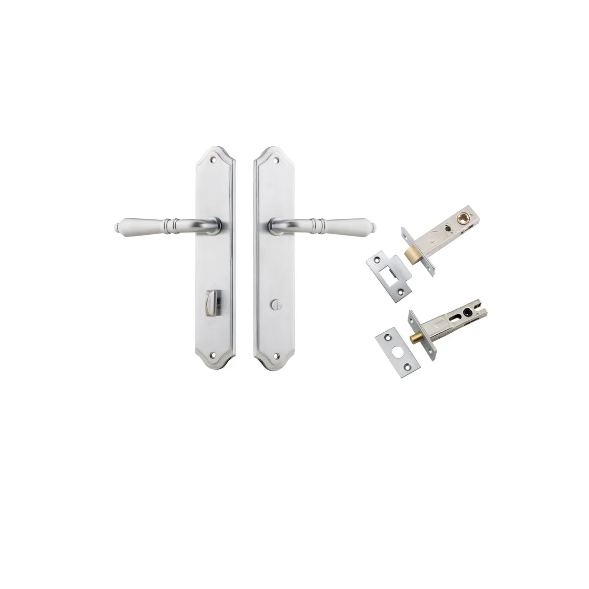Sarlat Lever - Shouldered Backplate Privacy Kit with Privacy Turn in Brushed Chrome - privacy set configuration